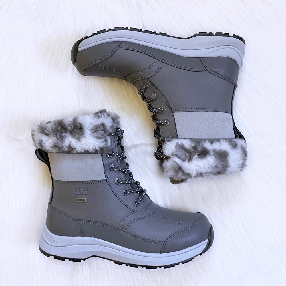 UGG Women’s Zaylee Leopard Waterproof Charcoal Leather Boots - Picture 5 of 10